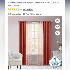 Red, Burnt Orange Double Curtains